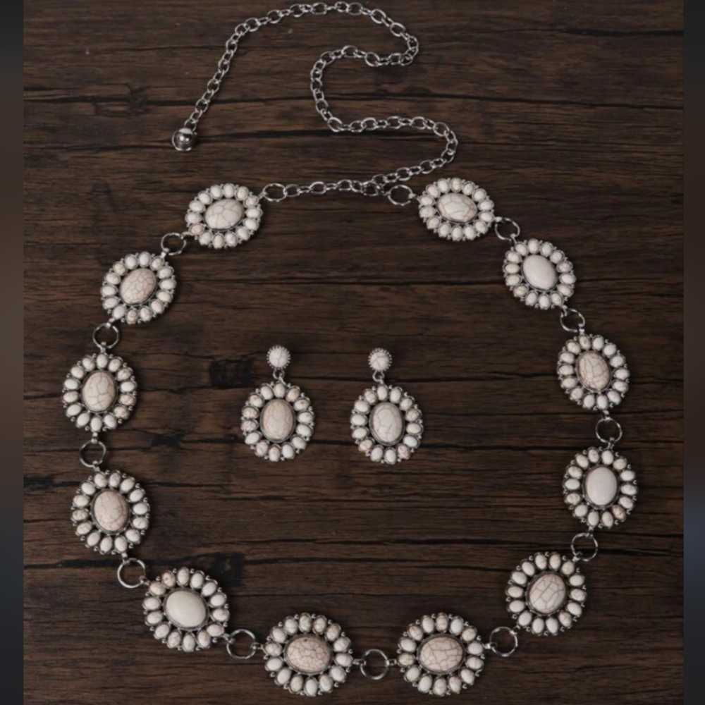 Elegant White Floral Waist Chain and Earring Set